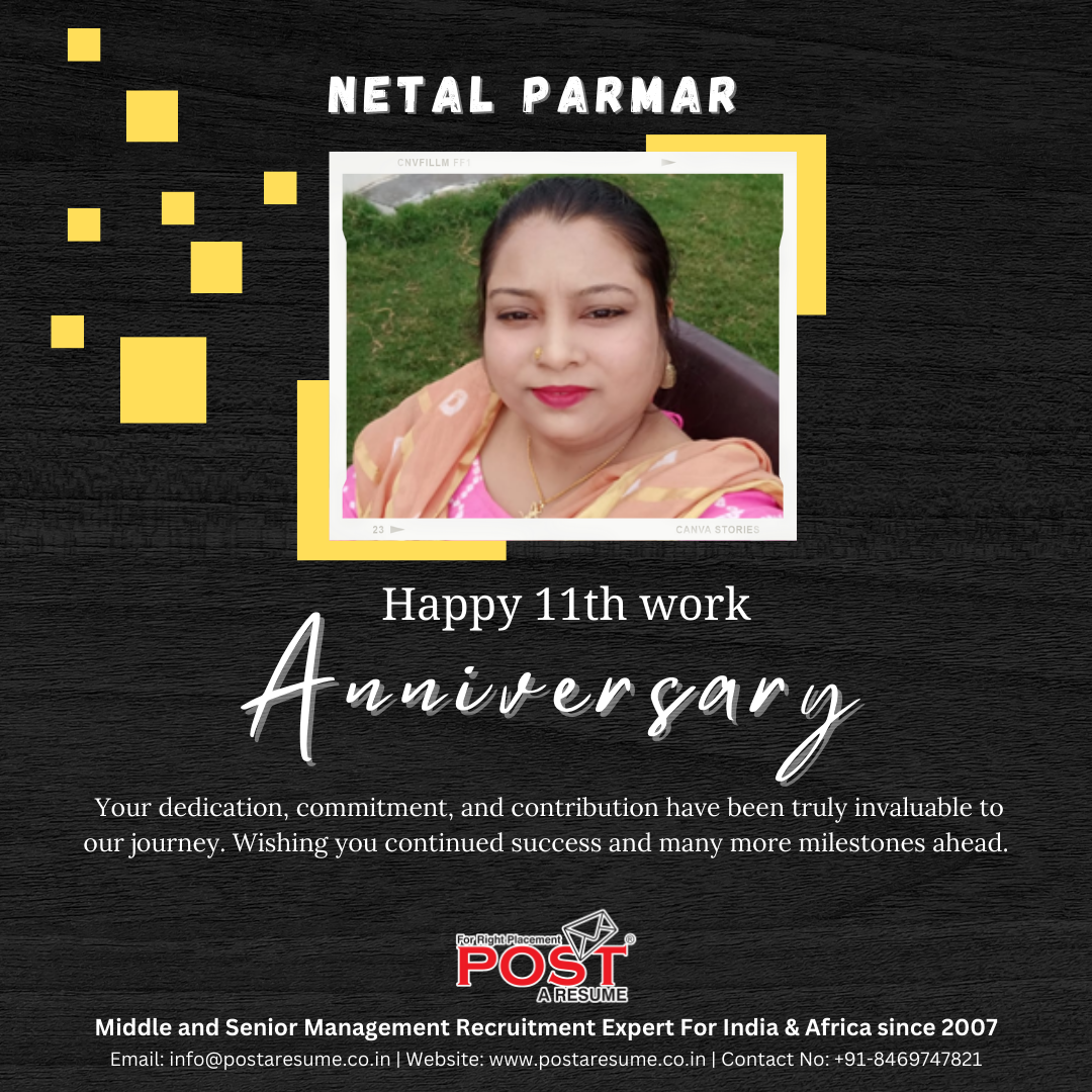 Honoring 11 Remarkable Years! Heartfelt congratulations to Netal Parmar on this incredible Career milestone.