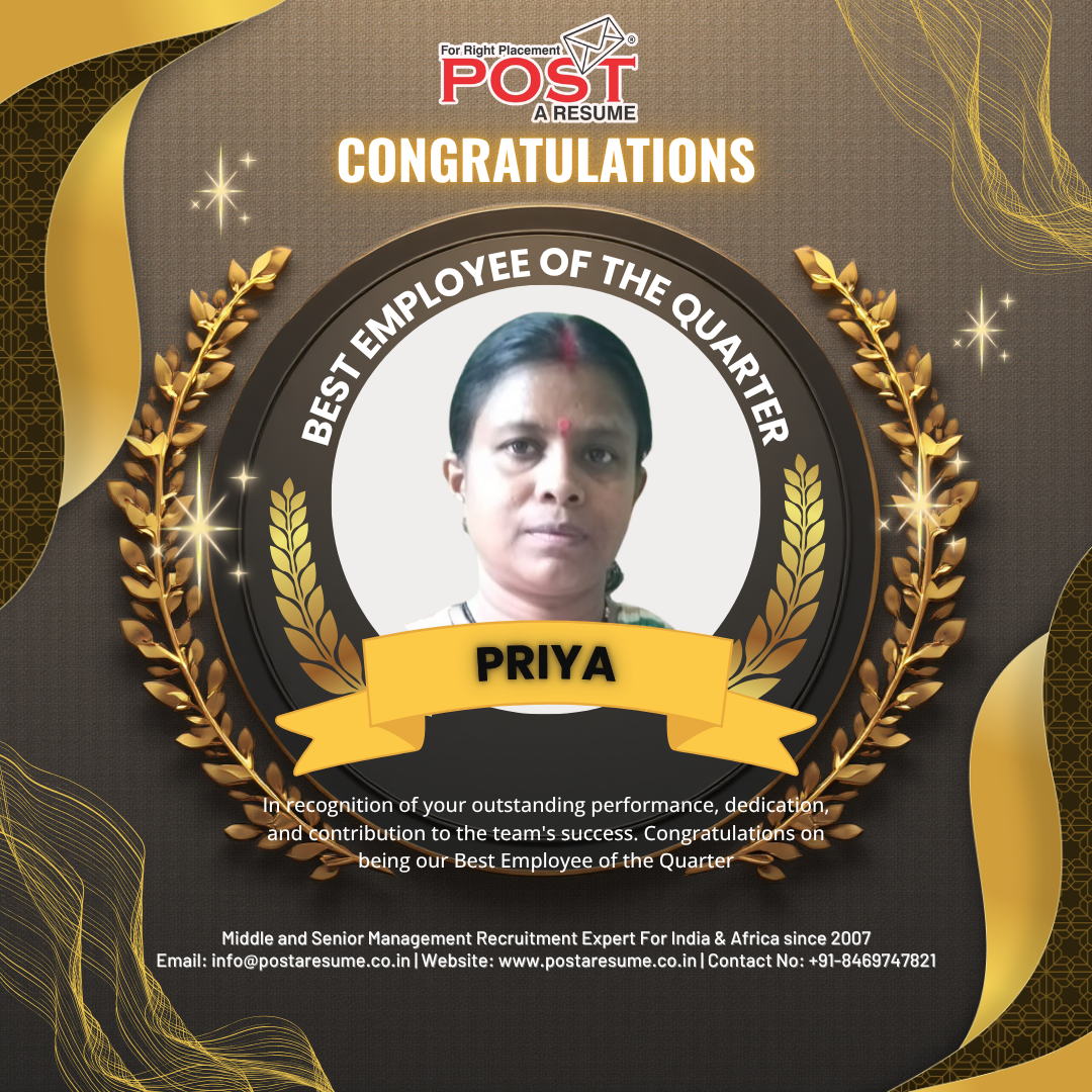 Thrilled to honor Priya Ghosh as our Best Employee of the Quarter